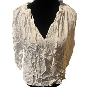 Alex & Parker‎ White Viscose Blouse Gold Stiletto Print 3/4 Sleeve Size S